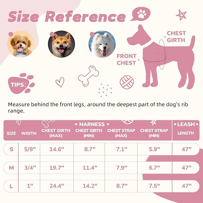 Dog Harness and Leash Set for Small Dogs Rayon Derived from Bamboo 90%, Polyester 10%, No Pull Dog Harness, Step-in Adjustable Dog Leash, XS XXS Dog Harness and Leash Set