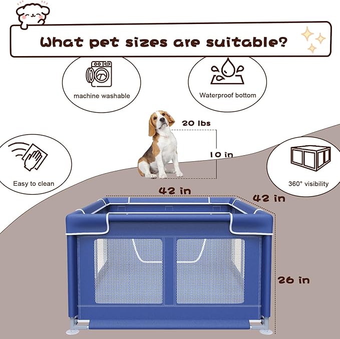Dog Playpen 42 _ 42 Inch, Puppy PlayPen with Gate for Puppies, Small and Medium Dogs, Pet PlayPen for Outdoors & Indoors