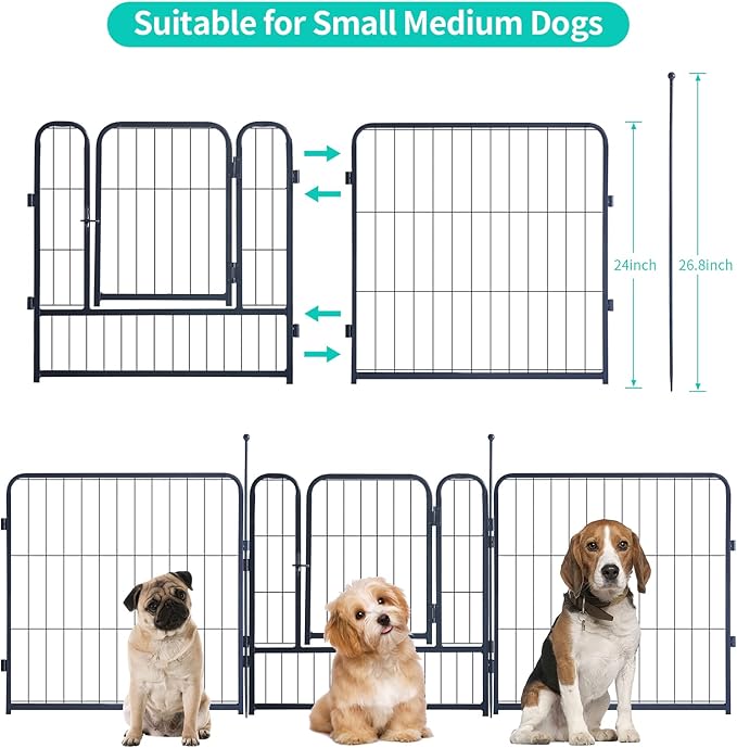 Dog Playpen,Portable Outdoor Dog Fence, Dog Playpen for Large/Medium/Small Dogs, Dog Fences for The Yard,with Doors Foldable Metal (24 inch, 40 Panels)