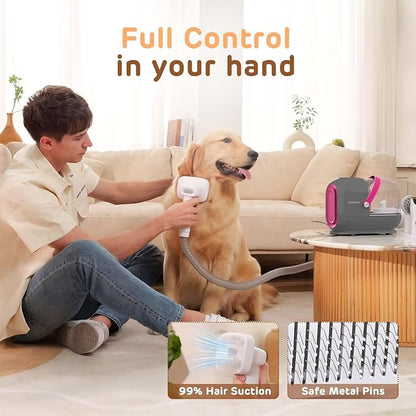 Dog Grooming Vacuum Kit - 3L Vacuum with 7 Tools, Low Noise Electric Clipper and Brush for Pet Shedding at Home, Gray