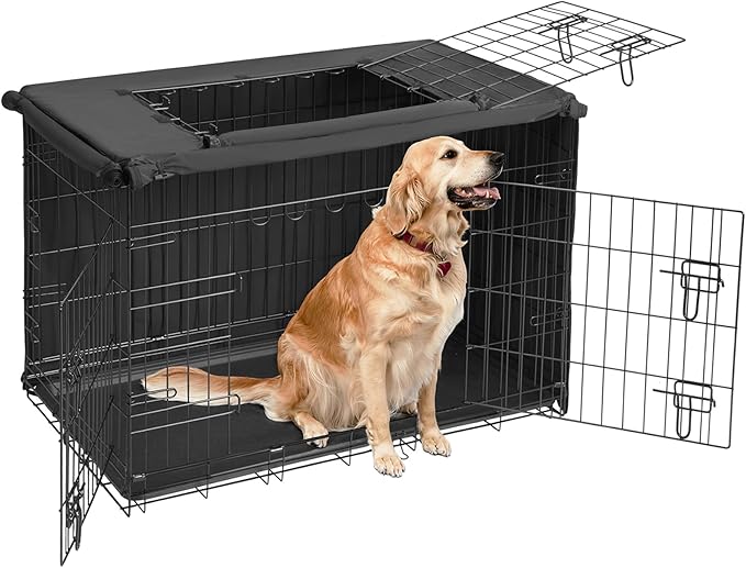 Veehoo 36 inch Dog Crate for Large Dogs with Three Doors & Cover-Metal Wire Dog Cage Kennels & Houses for Puppy&Cat, Indoor Outdoor Collapsible Metal Contour Dog Crate Kennels Kit with Removable Tray