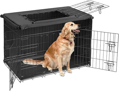 Veehoo 36 inch Dog Crate for Large Dogs with Three Doors & Cover-Metal Wire Dog Cage Kennels & Houses for Puppy&Cat, Indoor Outdoor Collapsible Metal Contour Dog Crate Kennels Kit with Removable Tray