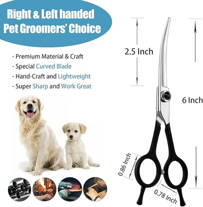 Dragon Creek 6" Upward Curved Dog Grooming Scissors Shears for Grooming Face and Paws Safety Shears Trimming Cutting Scissors for Dog Cat Pet Black