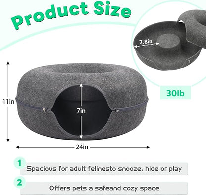 Cat Caves for Indoor Cats, Large Cat Tunnel for Multiple & Large Cats, Scratch Detachable Cave Bed, Kitten Donut Kitty Hideaway Up to 45 Lbs