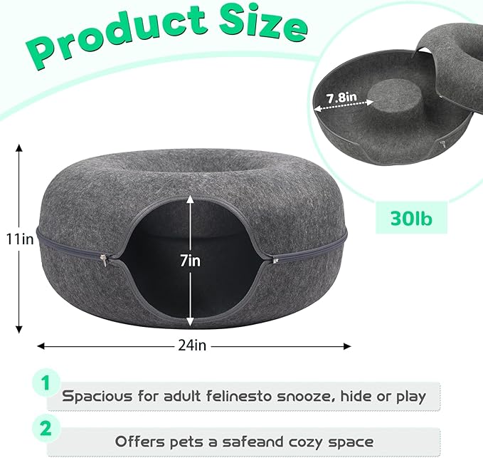 Cat Caves for Indoor Cats, Large Cat Tunnel for Multiple & Large Cats, Scratch Detachable Cave Bed, Kitten Donut Kitty Hideaway Up to 45 Lbs