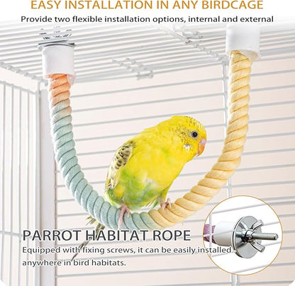 4-Piece Bird Toys for Parrots - 360° Rotating Wooden Perches for Cages, Interactive Bird Cage Accessories with Swing & Ladder, Suitable for Small-Medium Parrots, Parakeets, Cockatiels