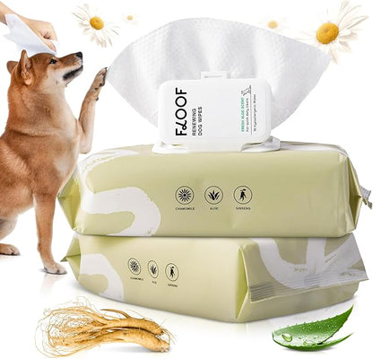 Floof Hypoallergenic Dog Wipes  Natural Aloe Grooming Wipes for Paws Face Ears Eyes & Bum  Vet-Formulated Extra Thick Safe for Puppies & Adult Dogs  144 Count