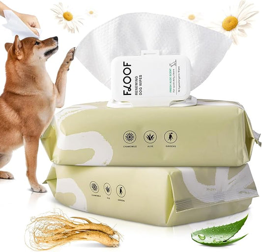 Floof Hypoallergenic Dog Wipes  Natural Aloe Grooming Wipes for Paws Face Ears Eyes & Bum  Vet-Formulated Extra Thick Safe for Puppies & Adult Dogs  144 Count