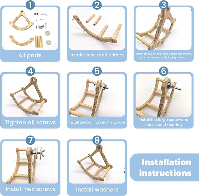 Bird Perch Toy, Interactive Rocking Parakeet Perch, Wooden Exercise Wheel for Cockatiels, Puzzle Enrichment Toy for Parrots, Bird Cage Accessories for Budgies & Conures(Pirate Ship)