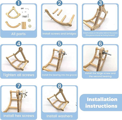 Bird Perch Toy, Interactive Rocking Parakeet Perch, Wooden Exercise Wheel for Cockatiels, Puzzle Enrichment Toy for Parrots, Bird Cage Accessories for Budgies & Conures(Pirate Ship)