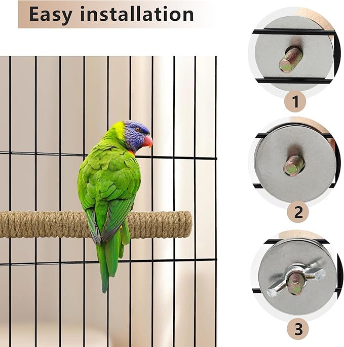 4 PCS 7x0.9in Rope Bird Perch Parrot Stand Cage Accessories Natural Wooden Stick Paw Grinding Rope-surfaced Chew Toy Standing Rod for Exercise Training Branches (Rope-7x0.9in-4p)