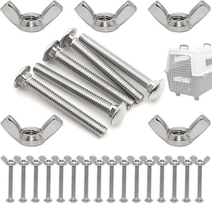20 Sets Pet Carrier Replacement Fasteners Set - Heavy Duty Stainless Steel Bolts and Nuts for Kennel and Carrier - Dog and Cat Carrier Replacement Parts, M5×40-W