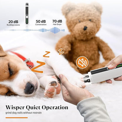 YABIFE 4-Lights Dog Nail Grinder, Easy Quick Locate Dog Nail Trimmers, for Puppy Paw Toenails or Pets from Small, Medium to Large, with Travel Lock, Whisper Quiet, Heavy Duty 3 Speeds