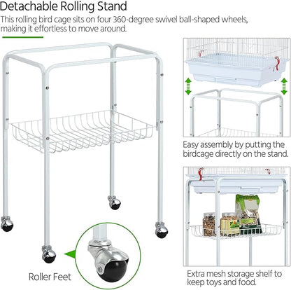 Yaheetech 64-inch Open Play Top Bird Cages for Parakeets Cockatiels Finches Lovebirds Canaries Conures Budgies Parrot Birdcage w/Detachable Rolling Stand, White