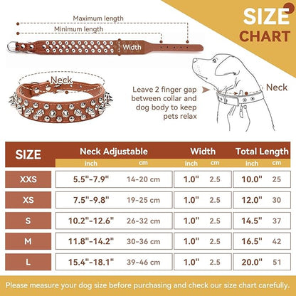 PETCARE Spiked Dog Collar Brown Soft Pu Leather Funny Mushrooms Rivet Spike Studded Puppy Collar Adjustable Outdoor Pet Dog Collar for Small Medium Large Dogs Cats Chihuahua Pug Pit Bull Dog Collars