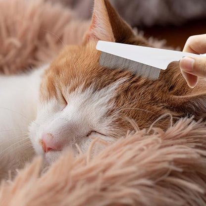 2pcs Pet Combs & 2pcs Tick Removal Tool, Fine-Tooth Flea Comb Tear Stain Removal Multifunctional Magic Pet Hair Cleaning Grooming Tools with Stainless Steel Teeth for Cats and Dogs