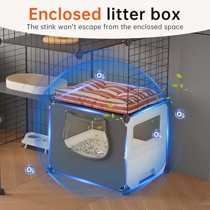 Oneluck Cat Cage with Litter Box, 4-Tier DIY Enclosures Detachable Metal Wire Kennel Indoor Crate Large Exercise Place Ideal for 1-2 Cats