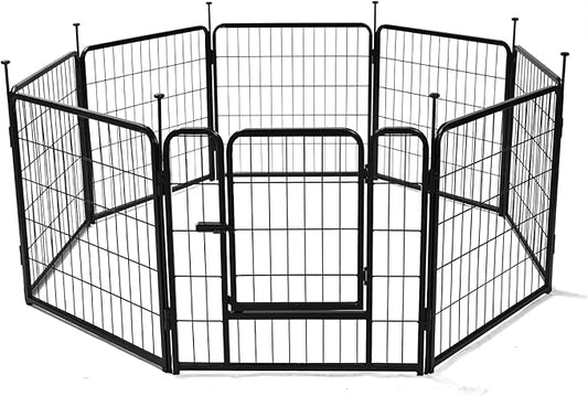 Amazon Basics Dog Playpen, 8 Panels Metal Fence with Door, Foldable for Indoor and Outdoor Use, Suitable for Small to Medium Sized Dogs, 24 Inch Height, Black