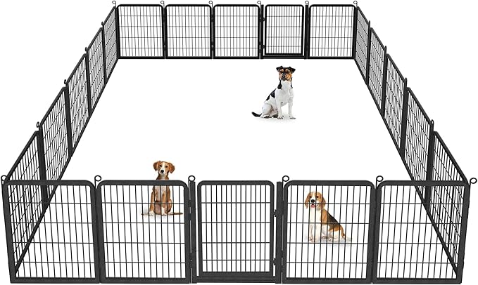 Dog Playpen Outdoor, 32" Height 20 Panels Pet Fence with Low Threshold Full Gate, Large Dog Fence Outdoor for Yard, Heavy Duty Pet Playpen Metal Play Pen Fence for RV Camping