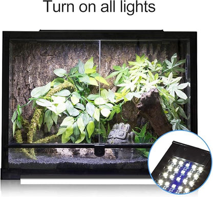 REPTI ZOO Reptile Aquarium Terrarium LED Light Ultra-thin Day and Night Light for Reptiles Aquarium Light, 3-Color Modes LED Light Hood 15W for 18 inch or Larger Terrariums for Reptile Plant Fish Tank