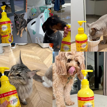 PetJesty Pure Omega 3 Oil for Dogs & Cats 26.39oz - Omega 3 Skin & Coat Support- Liquid Food Supplement for Pets - Vegan pet + DHA for Joint Function, Immune & Heart Health, Non Fish Oil Dog and Cat