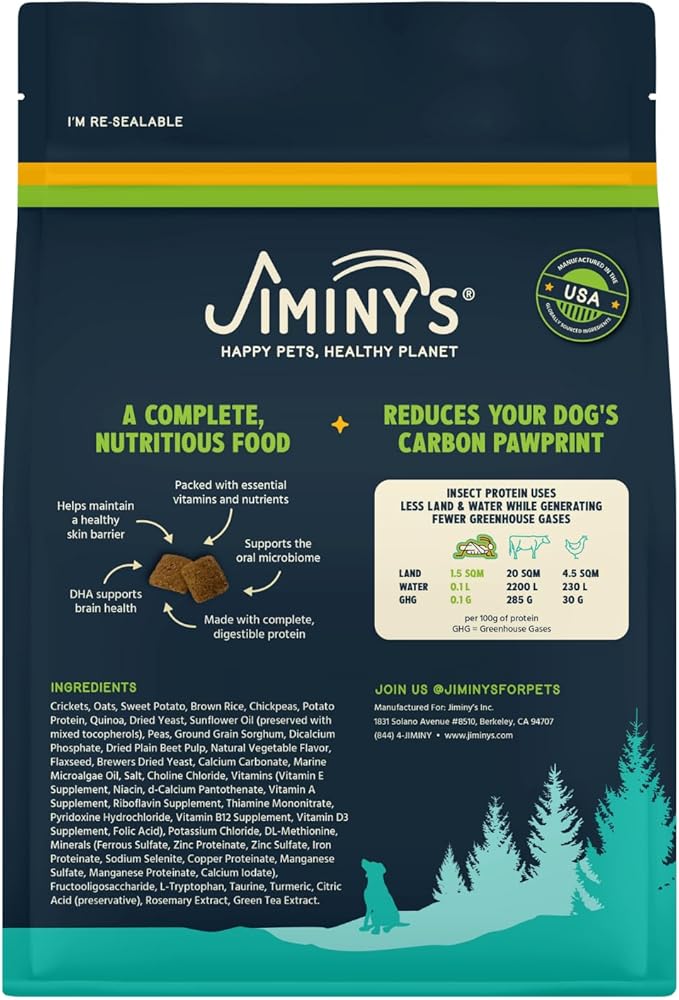 Jiminy's Cravin' Cricket Dry Dog Food, Sensitive Stomach, Improved Gut Health, Probiotic & Prebiotic, Hypoallergenic, Lower Carbon Footprint, Made in USA, 24lb Bag (Pack of 1)