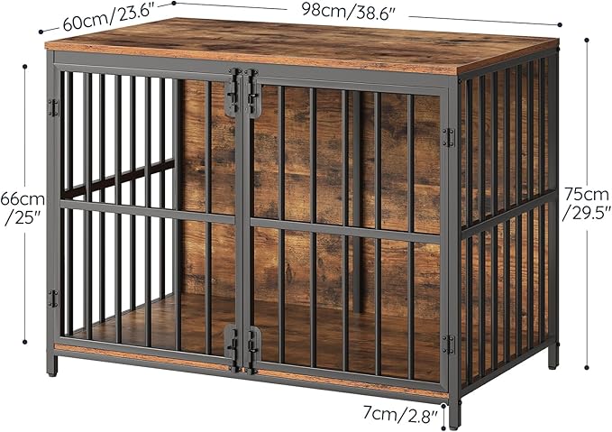 HOOBRO 38.6" Dog Crate Furniture, Wooden Dog Kennel Indoor, Chew-Resistant Heavy Duty Dog Cage for Small/Medium Dog, Decorative Side End Table, Rustic Brown and Black BF100GW03