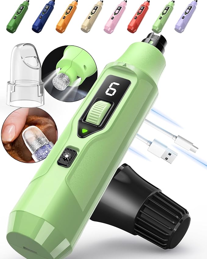 YABIFE 7-Speed Dog Nail Trimmers, Professional Dog Nail Grinder with Light - Heavy Duty Pet Nail Grinder for Dogs/Cats/Birds/Small Animals - Whisper Quiet, Single Hand Operation