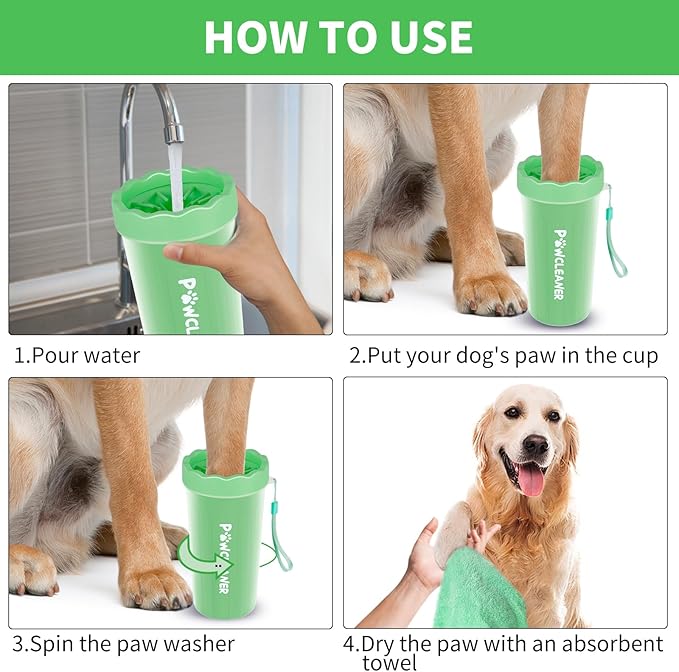 Dog Paw Cleaner for Dogs, (with 3Pcs Absorbent Towels & Adjustable Dog Bath Brush) Dog Paw Washer,Buddy Muddy Pet Foot Cleaner (Light Green, Large)
