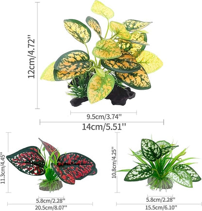 Reptile Artificial Plants, Terrarium Plants Decorations Supplies, Aquarium Fish Tank Plant, Amphibian Habitat Hideout Tank Accessories(M Set-4pcs/C)