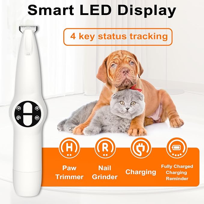 Dog Paw Trimmer with LED Light, Upgraded 2 in 1 Dog Grooming Kit, Cordless Pet Nail Trimmers Grinder with 3 Ports for Small Medium Large Dogs, Pet Micro Precision Electric Trimmer for Paws Eyes Ears