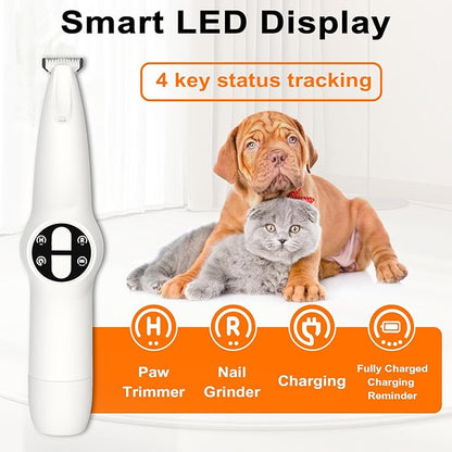 Dog Paw Trimmer with LED Light, Upgraded 2 in 1 Dog Grooming Kit, Cordless Pet Nail Trimmers Grinder with 3 Ports for Small Medium Large Dogs, Pet Micro Precision Electric Trimmer for Paws Eyes Ears