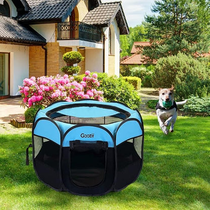 Dog Playpen for Large Dogs Portable Collapsible, Indoor Outdoor Cat Pet Puppy Exercise Play Pen Tent Crate Cage with Zipper Door Top Cover Floor for Camping (Large Size, Blue)