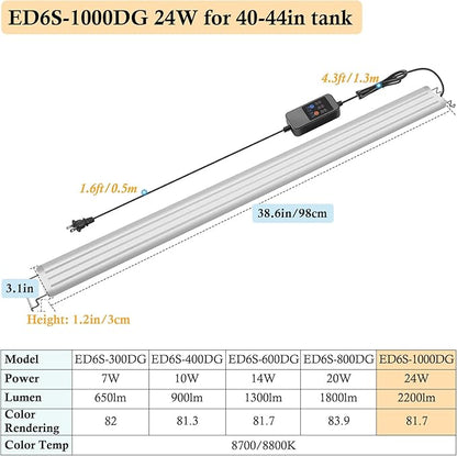 HITOP 40-44in Full Spectrum LED Aquarium Light with Timer, Auto 24/7 Lighting Cycle& 10-Level Brightness Adjustment, Fish Tank Light for Plant Growth, with Extendable Brackets