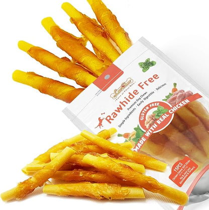 Chicken Wrapped Dog Bone Treat Sticks with Glucosamine & Turmeric, Easy to Digest, Non-Rawhide Soft Chicken Cheese Dog Chew Treats 15pcs/Pack