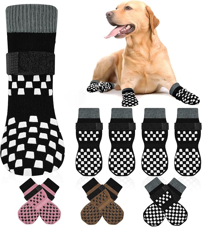 Non Slip Dog Socks to Prevent Licking Paws Grippy Socks for Senior Dog on Hardwood Floors Anti Slip Dog Socks for Hot Pavement Double Side Paw Protector Prevent Scratching Black XL