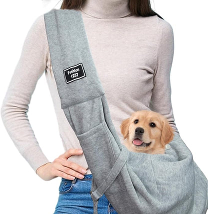 Dog and Cat Sling Carrier, Dog Carrier with Adjustable Opening Strap, Travel Bag for Small Dogs and Cats, Outdoor Travel Sling Carriers (Grey)