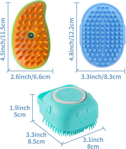 3Pcs Dog Grooming Brush Dog Cat Bath Brush Massage Rubber Comb Pet Shampoo Brush Dog Scrubber with Handle for Long Short Haired Dogs and Cats (Green Blue)