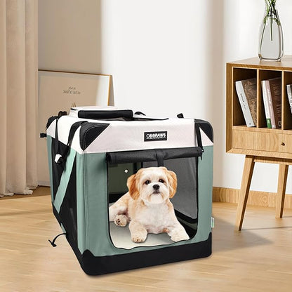 JESPET Soft Dog Crates Kennel for Pets, 3 Door Soft Sided Folding Travel Pet Carrier with Straps and Fleece Mat for Dogs, Cats, Rabbit, Indoor&Outdoor Use(5-Shale Green, Small(24"L x 16.5"W x 16.5"H))