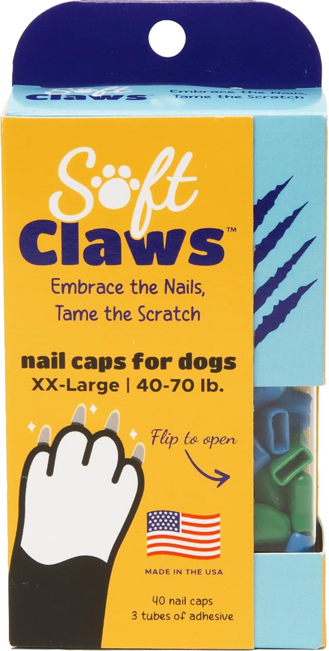 Soft Claws Nail Caps for Dogs with Non-Slip Design Made in USA - 40 Dog Nail Covers for Long-Lasting Protection of Floors and Furniture - Green & Blue, XXL