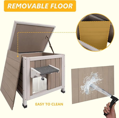 22.44" L Cat House,Feral Cat Shelter for Summer Cats,Outdoor Weatherproof Cat Enclosure with Openable Asphalt Roof & 2 Escape Doors for Small Cats,Suit for 1-2 Cat,Grey