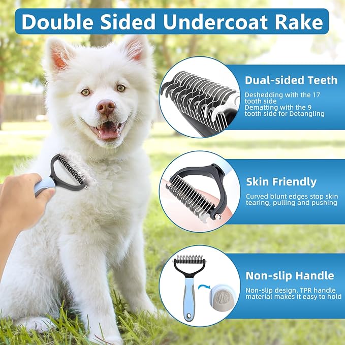 Dog Brush Dog Grooming Kit 6PCS Dog Brush for Shedding-Dog Brushes for Grooming, Dematting Comb for Dogs, Cat Nail Clipper with Nail File, Flea Comb, Bath Brush-Blue