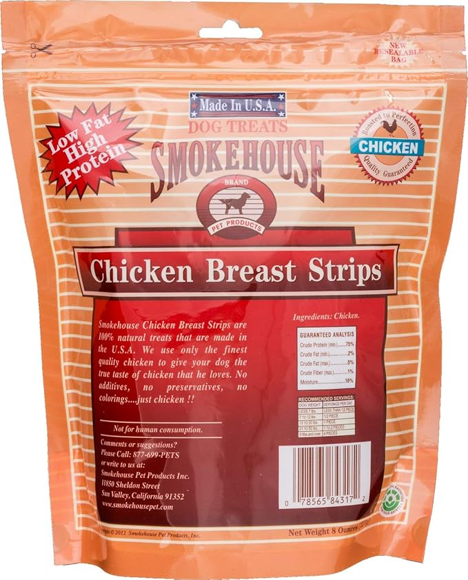 Smokehouse 100-Percent Natural Chicken Breast Strips Dog Treats, 8-Ounce