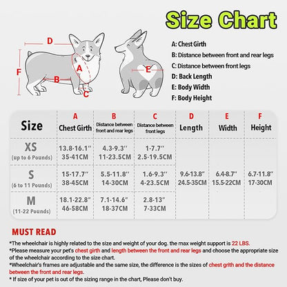 Adjustable Dog Wheelchair for Back Legs, Max 22 lbs - Includes High-Visibility Vest, Leash & Sling Lift, for Paralyzed, Injured, or Disabled Dogs
