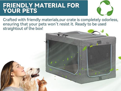 30inch Soft Dog Crate for Medium Dogs, 3-Doors Dog Kennel Carrier with Soft Mat, for Indoor Outdoor Travel