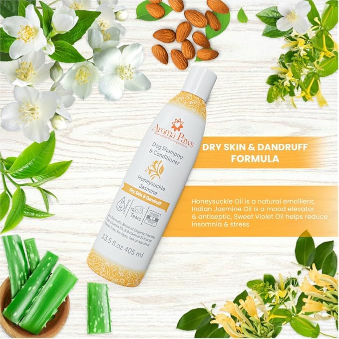 Dog Shampoo and Conditioner - Aromatic Tearless Shampoo for Cleansing, Grooming, and Conditioning - Moisturizing Shampoo for Dogs and Puppies - Honeysuckle Jasmine 13.5 oz
