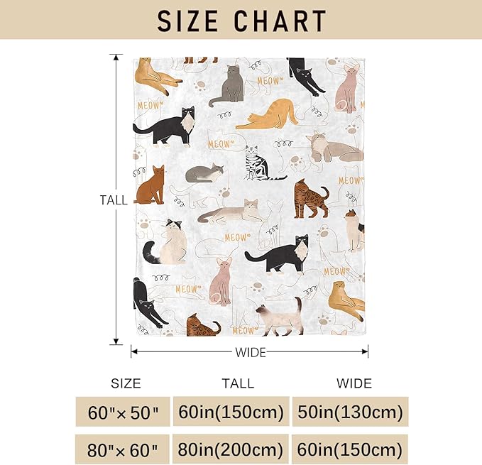 Tupmnbry Cat Blanket Animals Pet Print Throw Blanket Cat Gifts for Cat Lovers Soft Flannel Throw Blankets Lightweight Fluffy Plush Fuzzy Bed Blankets for Couch 60"X80"