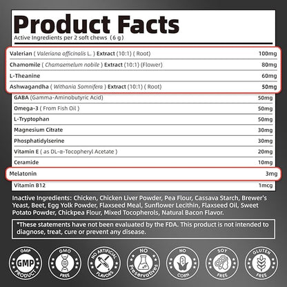 Melatonin for Dogs, Calming Chews with Valerian Root & L-Theanine for Sleep Aid & Emotional Support, Calming Treats for Stress Anxiety Relief - Thunder, Fireworks, Barking, Bacon Flavor, 60Ct