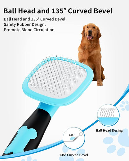 Glendan Dog Brush & Cat Brush- Slicker Pet Grooming Brush- Shedding Grooming Tools(Blue)