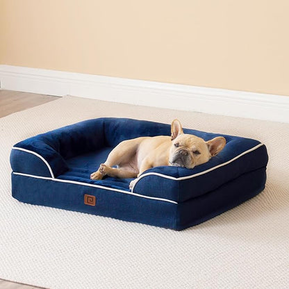 EHEYCIGA Orthopedic Dog Beds for Large Dogs, Waterproof Memory Foam Large Dog Bed with Sides, Non-Slip Bottom and Egg-Crate Foam Large Dog Couch Bed with Washable Removable Cover, Navy